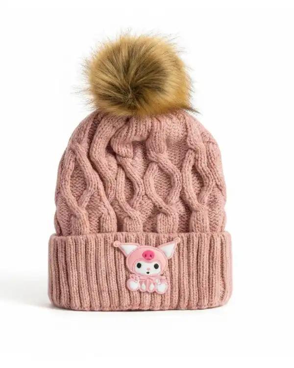 کلاه زمستانی بچگانه صورتی چرک طرح کرومی