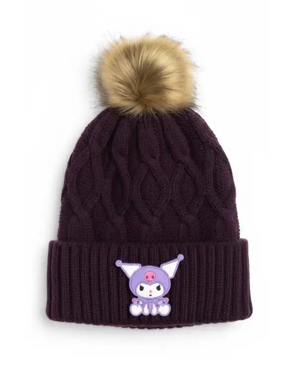 کلاه زمستانی بچگانه بادمجانی طرح کرومی