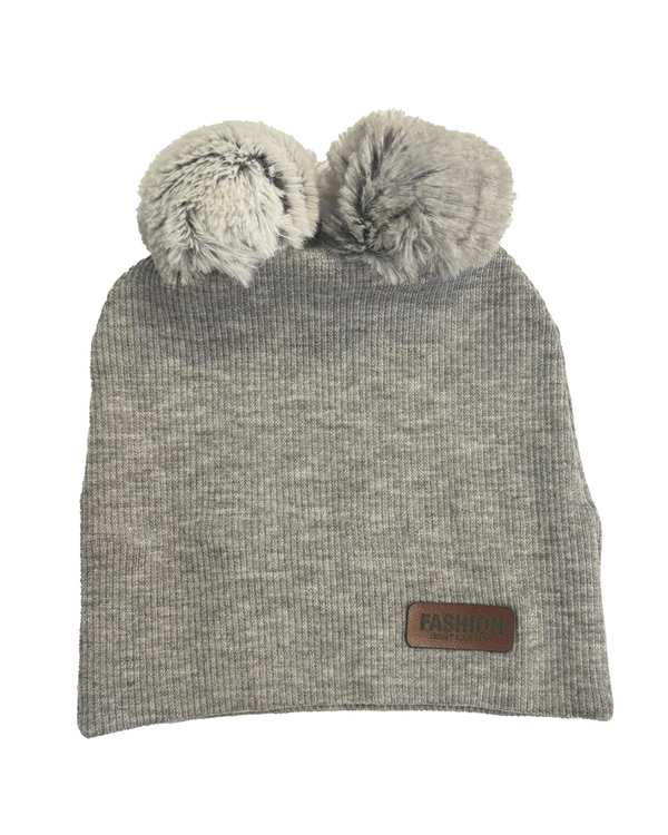 کلاه تک پنبه کبریتی دو پوم طوسی تیره