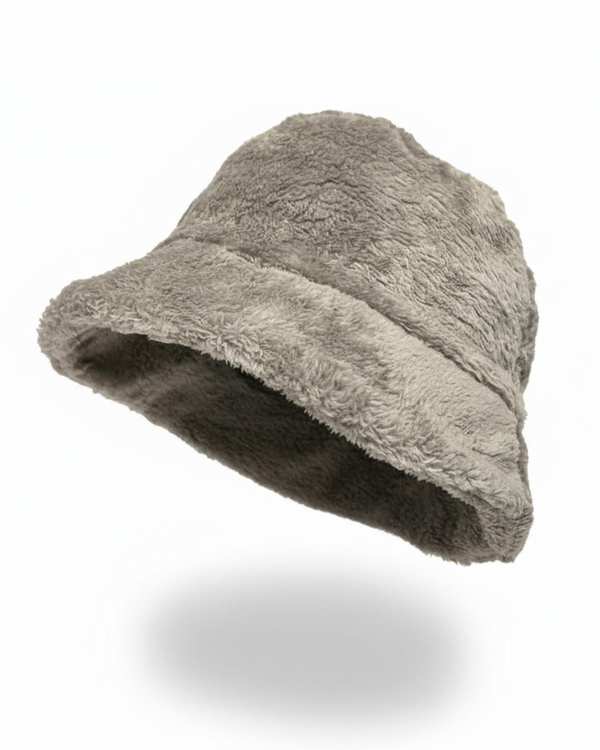 کلاه باکت زمستانی خزدار لطیف طوسی مدل کلاسیک