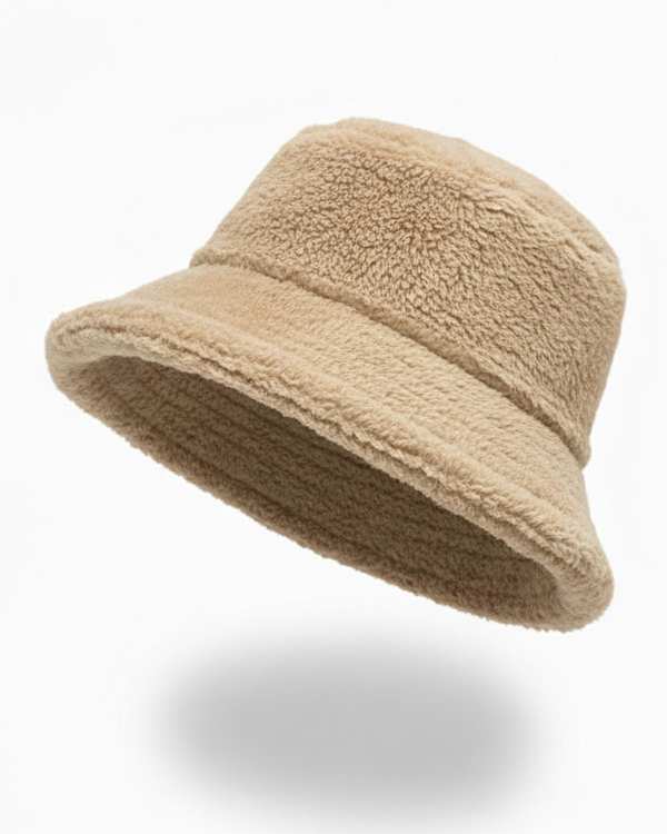 کلاه باکت زمستانی خزدار لطیف بژ مدل کلاسیک