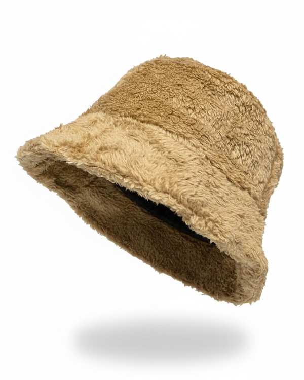 کلاه باکت زمستانی خزدار لطیف نسکافه ای مدل کلاسیک