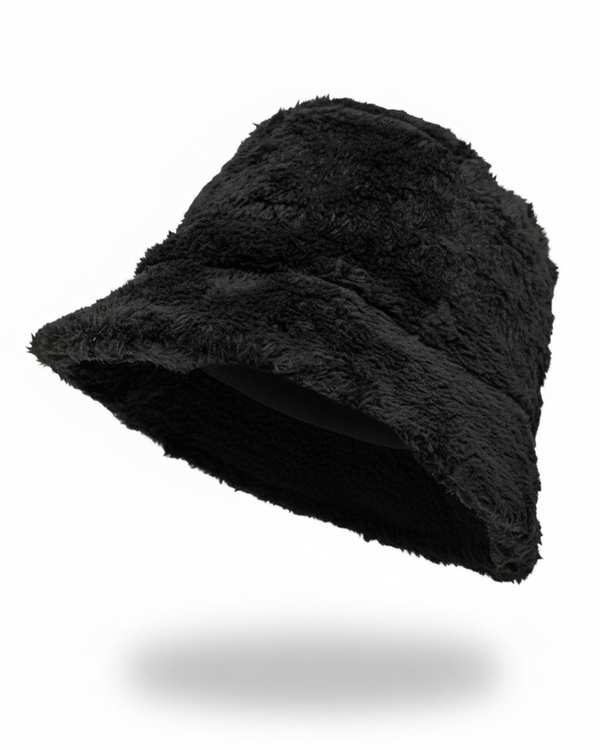 کلاه باکت زمستانی خزدار لطیف مشکی مدل کلاسیک