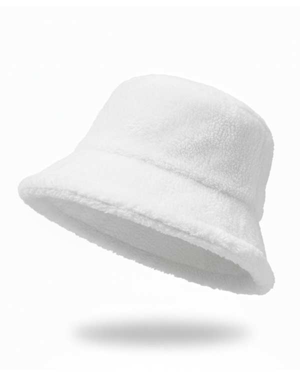 کلاه باکت زمستانی خزدار لطیف سفید مدل کلاسیک