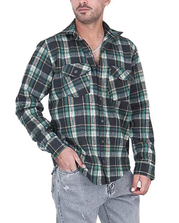 پیراهن مردانه اورسایز پشمی چهارخانه سبز مشکی یوسف Yoosef کد 301013