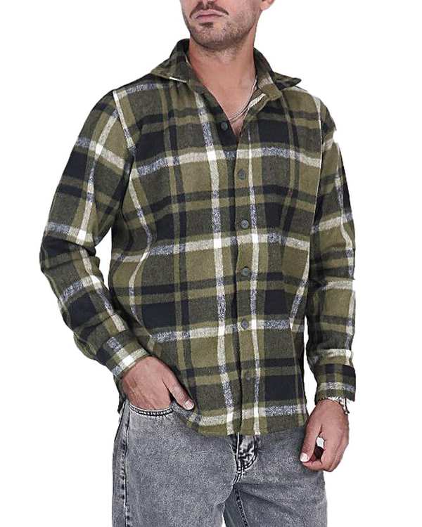 پیراهن مردانه سایز بزرگ پشمی چهارخانه سبز مشکی یوسف Yoosef کد 302064