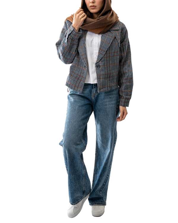 کت زنانه چهارخانه سرمه ای آر ان اس RNS کد 11122566