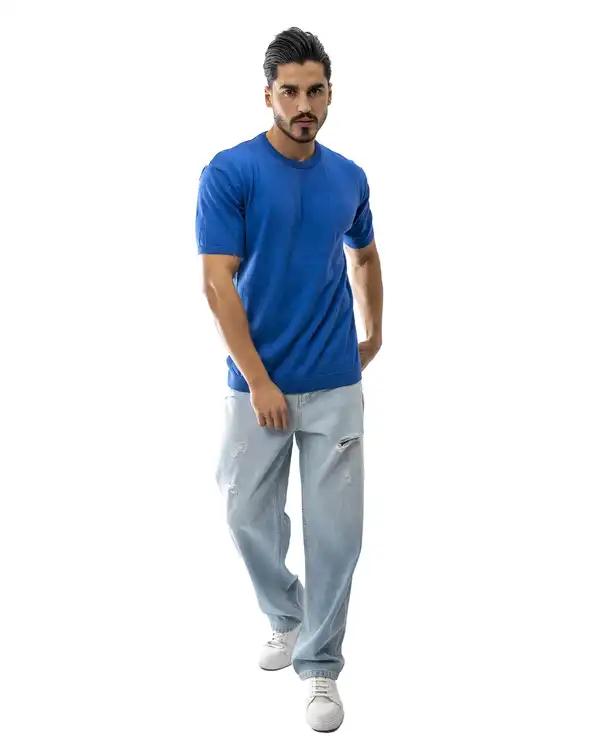 تی شرت بافت مردانه آبی آر ان اس RNS کد 12022610