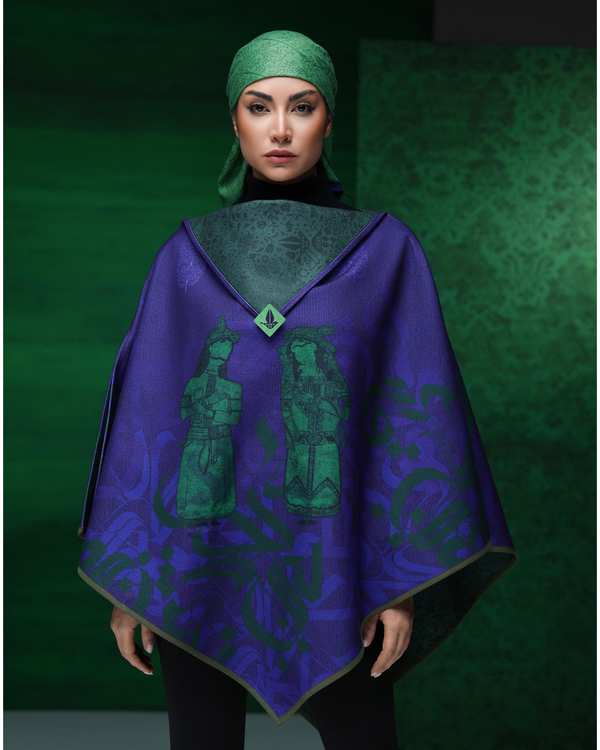 پانچو زنانه دورو بنفش سبز طاقه چیان Taghechian مدل شکیبا