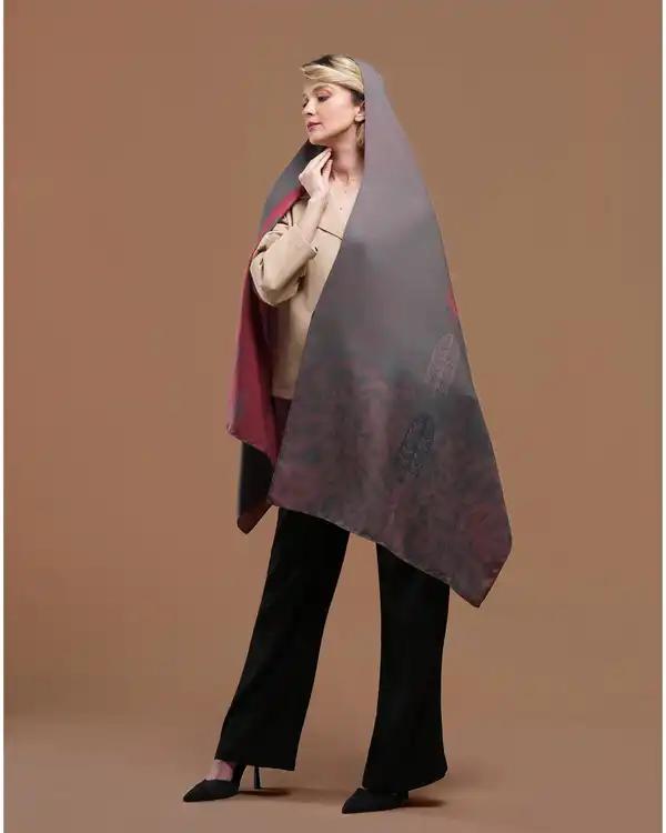 شال زنانه موهر دورو سبز نارنجی طاقه چیان Taghechian مدل همنوا