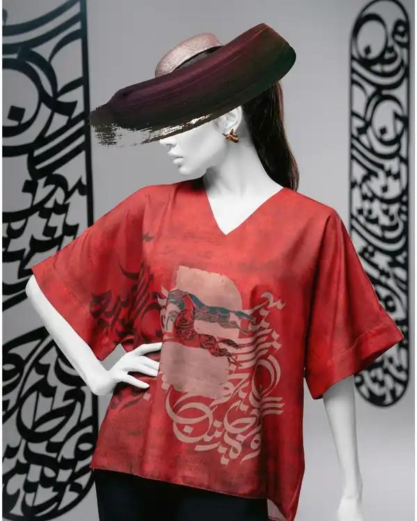 بلوز زنانه قرمز طاقه چیان Taghechian مدل پیوند