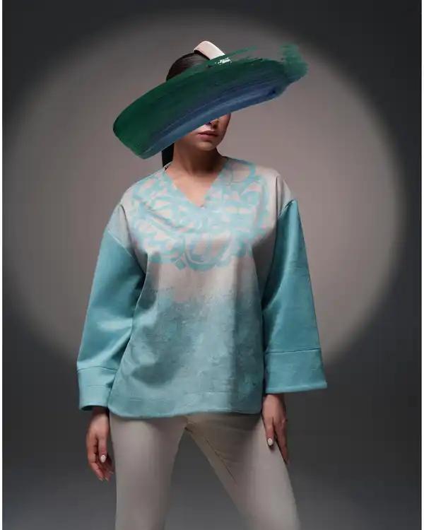 بلوز زنانه سبز طاقه چیان Taghechian مدل چرخ کبود