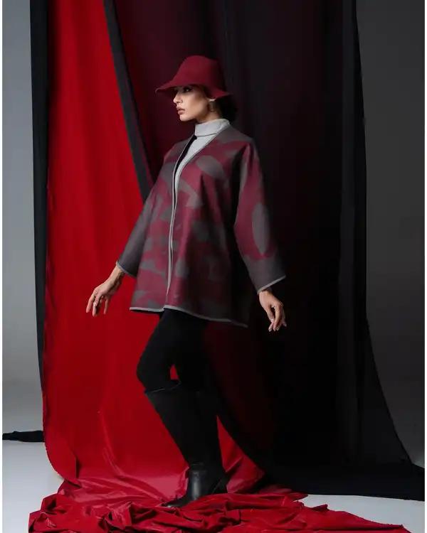 کت زنانه دورو قرمز زرشکی طاقه چیان Taghechian مدل بیتاب