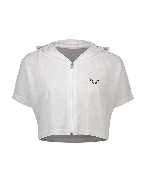 تی شرت کراپ ورزشی زنانه زیپ دار سفید نوزده نود و یک 1991 مدل TS1992 W