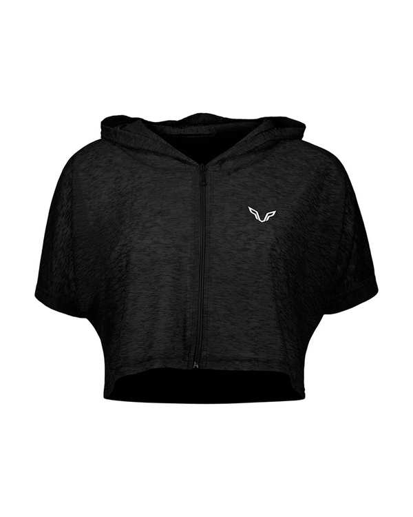 تی شرت کراپ ورزشی زنانه زیپ دار مشکی نوزده نود و یک 1991 مدل TS1992 B