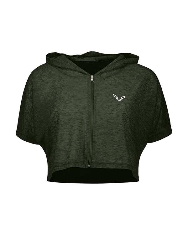 تی شرت کراپ ورزشی زنانه زیپ دار سبز نوزده نود و یک 1991 مدل TS1992 GR