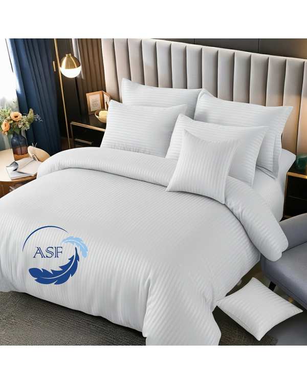 سرویس لحاف روتختی دو نفره 8 تکه عرض 140 سفید ای اس اف ASF مدل JACQUARD & SATIN با پارچه لوکس ژاکارد