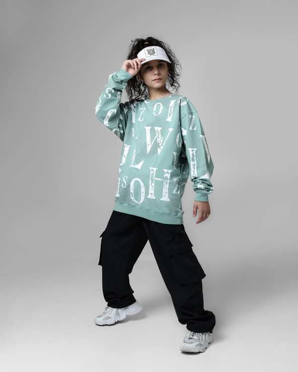 ست سویشرت و شلوار پسرانه سبز لئو کیدز Leo Kids طرح حروف کد 6840