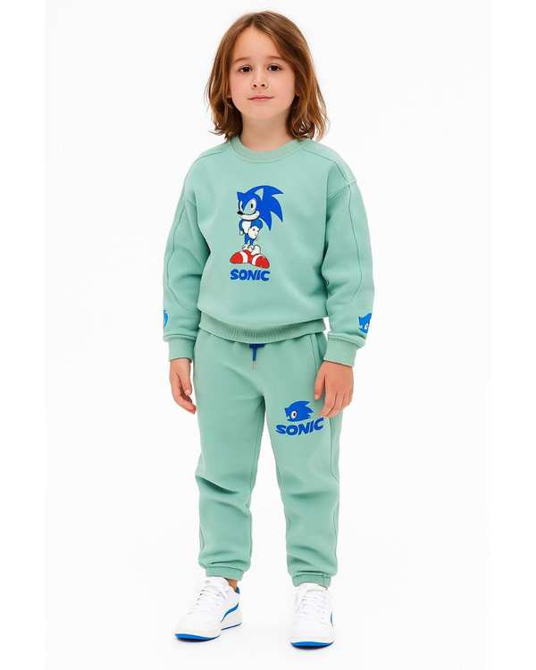 ست سویشرت و شلوار پسرانه سبز لئو کیدز Leo Kids طرح سونیک کد 6849