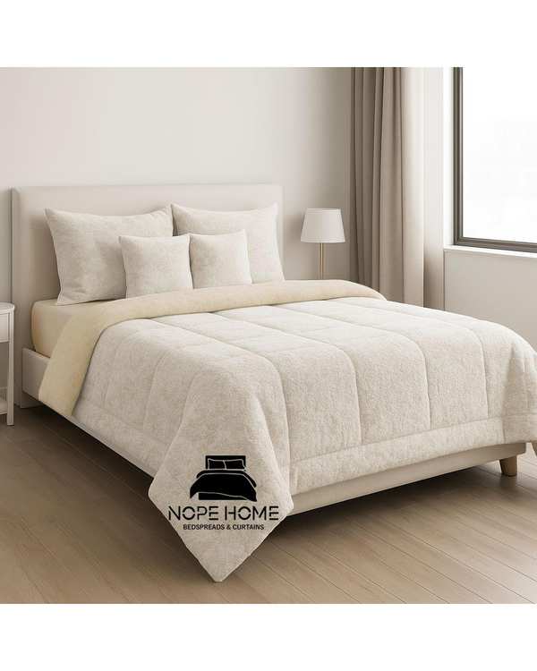سرویس روتختی مخمل تدی الگانت دو نفره هشت تکه شیری نوپه هوم Nopehome عرض تشک 160 الی 180