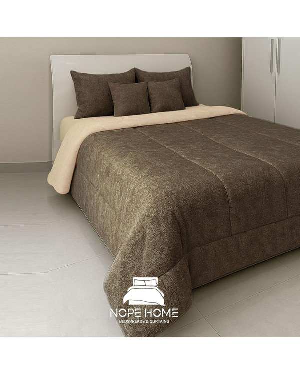 سرویس روتختی مخمل تدی الگانت دو نفره هشت تکه قهوه ای روشن نوپه هوم Nopehome عرض تشک 160 الی 180