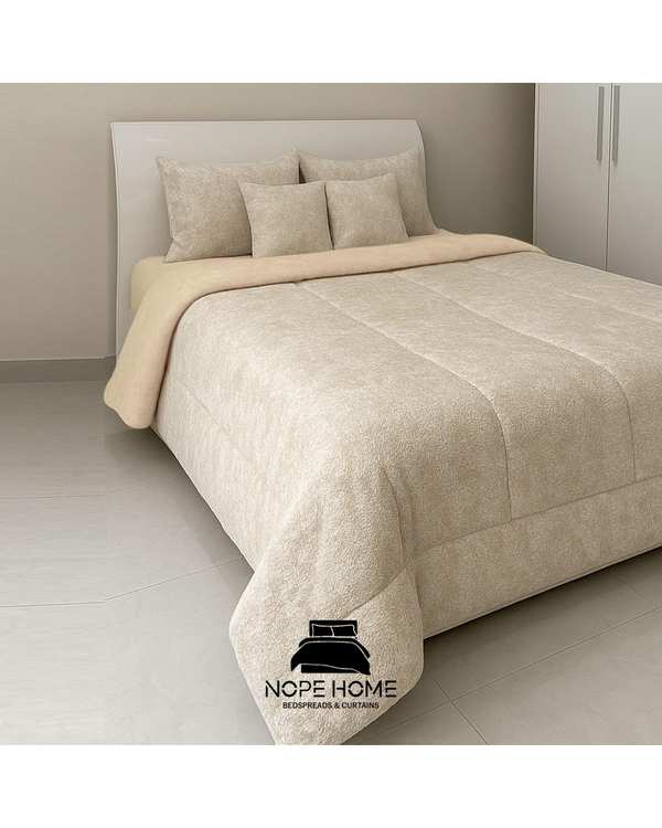 سرویس روتختی مخمل تدی الگانت دو نفره هشت تکه کرم روشن نوپه هوم Nopehome عرض تشک 160 الی 180