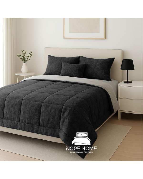 سرویس روتختی مخمل تدی الگانت دو نفره هشت تکه مشکی نوپه هوم Nopehome عرض تشک 160 الی 180