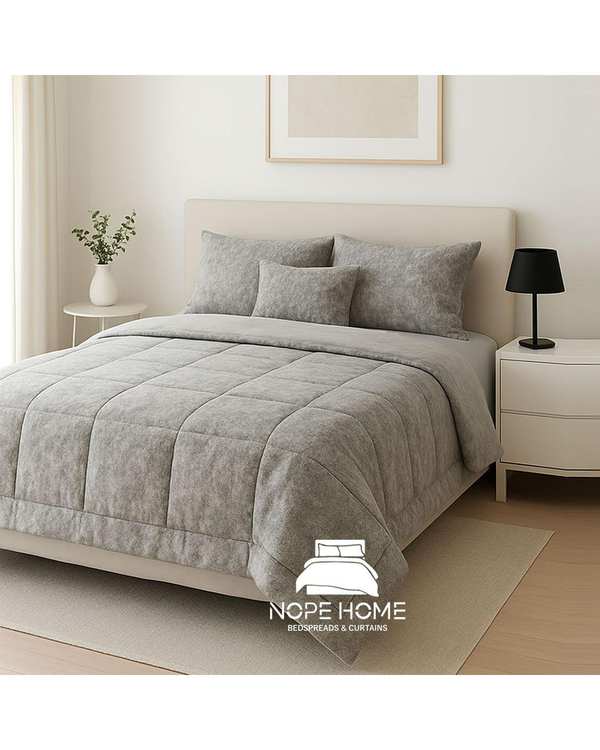 سرویس روتختی مخمل تدی الگانت دو نفره هشت تکه نقره ای نوپه هوم Nopehome عرض تشک 160 الی 180