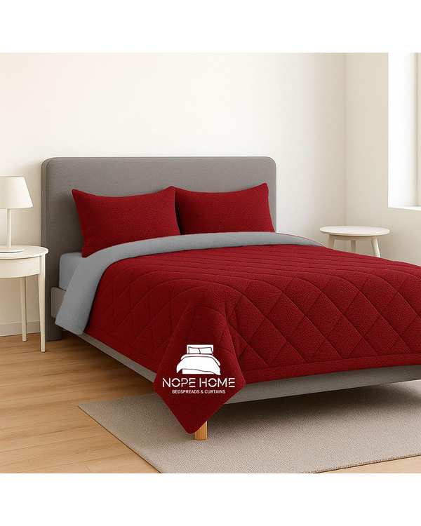 سرویس روتختی مخمل حصیری بافت ریز دایموند دو نفره هشت تکه زرشکی نوپه هوم Nopehome تشک عرض 160 الی 180