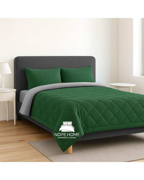 سرویس روتختی مخمل حصیری بافت ریز دایموند دو نفره هشت تکه سبز تیره نوپه هوم Nopehome تشک عرض 160 الی 180