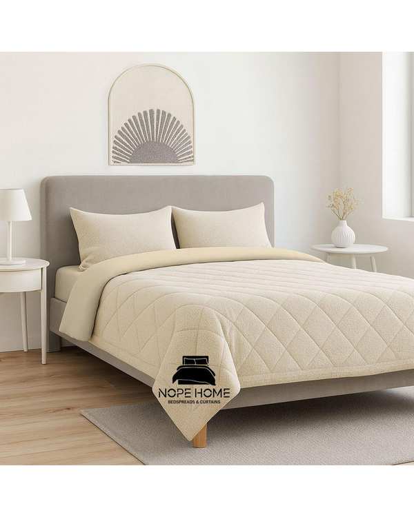 سرویس روتختی مخمل حصیری بافت ریز دایموند دو نفره هشت تکه شیری نوپه هوم Nopehome تشک عرض 160 الی 180