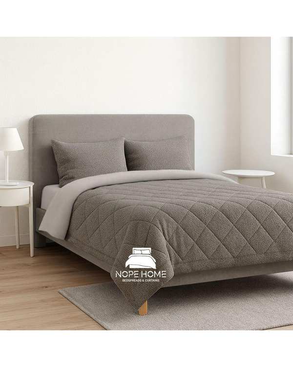 سرویس روتختی مخمل حصیری بافت ریز دایموند دو نفره هشت تکه طوسی تیره نوپه هوم Nopehome تشک عرض 160 الی 180