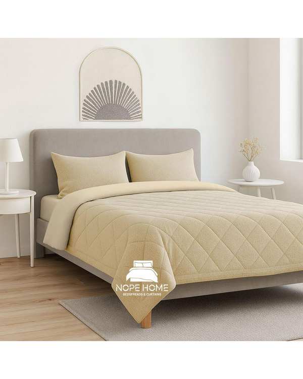 سرویس روتختی مخمل حصیری بافت ریز دایموند یک نفره پنج تکه کرم تیره نوپه هوم Nopehome تشک عرض ۸۰ الی ۹۰ سانت