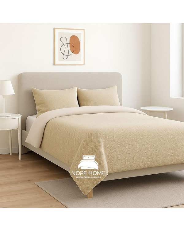 سرویس کاوری مخمل حصیری بافت ریز یونیک دو نفره هشت تکه کرم تیره نوپه هوم Nopehome تشک عرض ۱۶۰ و ۱۸۰ سانت