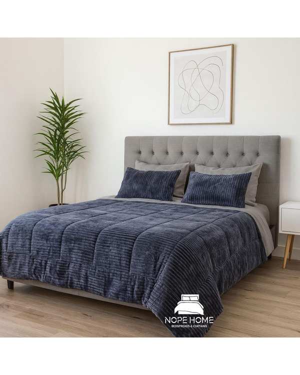 سرویس روتختی مخمل پلیسه کریستال دو نفره هشت تکه سرمه ای تیره نوپه هوم Nopehome تشک عرض ۱۶۰ و ۱۸۰ سانت