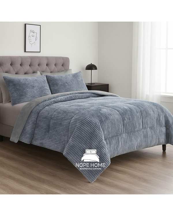 سرویس روتختی مخمل پلیسه کریستال دو نفره هشت تکه نقرآبی نوپه هوم Nopehome تشک عرض ۱۶۰ و ۱۸۰ سانت