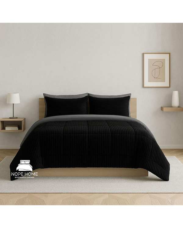 سرویس روتختی مخمل پلیسه کریستال یک نفره پنج تکه مشکی نوپه هوم Nopehome تشک عرض ۸۰ الی ۹۰ سانت