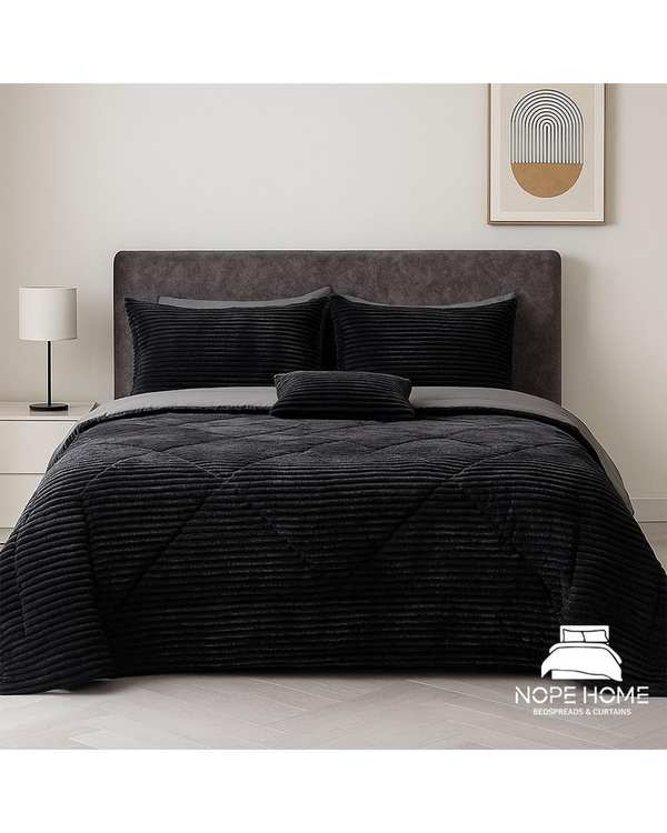 سرویس روتختی مخمل پلیسه پلاتینیوم دو نفره هشت تکه مشکی نوپه هوم Nopehome تشک عرض ۱۶۰ و ۱۸۰ سانت
