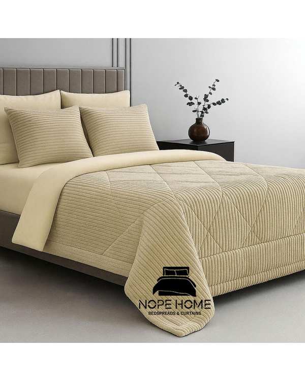 سرویس روتختی مخمل پلیسه پلاتینیوم یک نفره پنج تکه کرم نوپه هوم Nopehome تشک عرض ۸۰ الی ۹۰ سانت