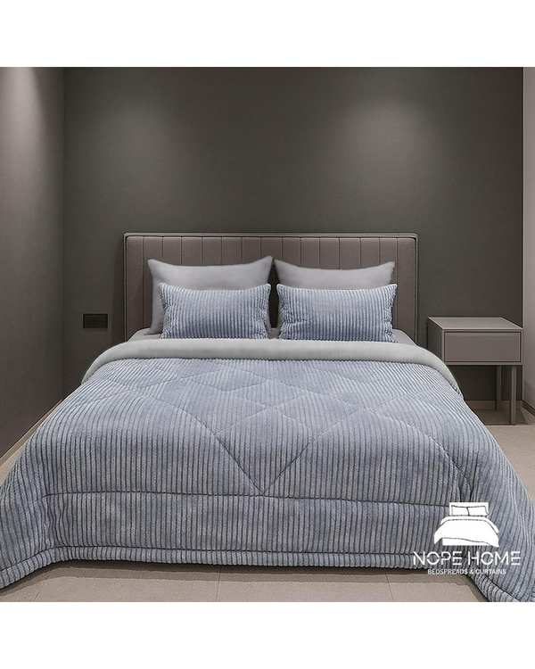 سرویس روتختی مخمل پلیسه پلاتینیوم یک نفره پنج تکه نقرآبی نوپه هوم Nopehome تشک عرض ۸۰ الی ۹۰ سانت