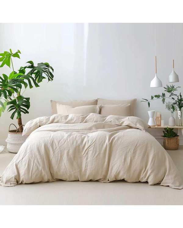 سرویس روتختی دو نفره چهار تکه پینترستی کاوری نخ پنبه سیمپل کرم نچرال نوپه هوم Nopehome تشک عرض ۱۶۰ و ۱۸۰ سانت