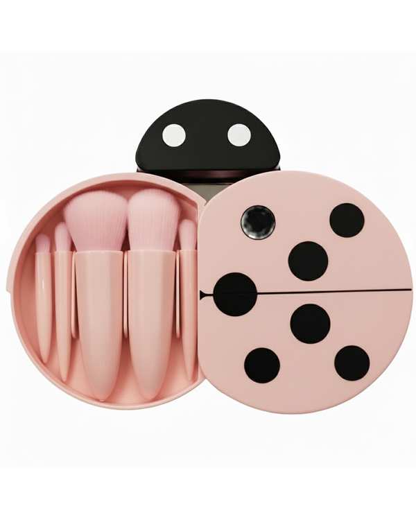 ست براش آرایشی صورتی مدل کفشدوزک بسته 5 عددی