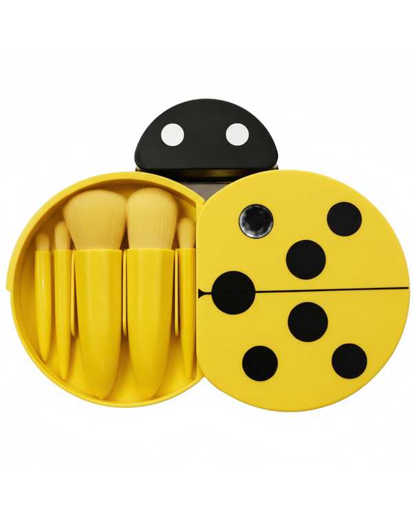 ست براش آرایشی زرد مدل کفشدوزک بسته 5 عددی