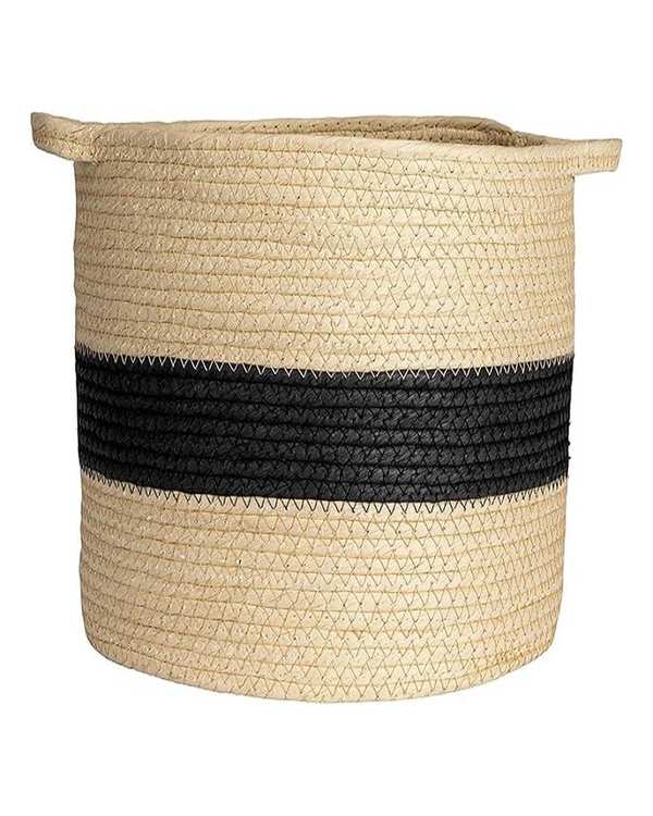 سطل زباله حصیر بافی کرم مشکی مدل gh