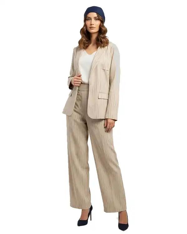 شلوار زنانه لینن کوک دوزی کرم نیواریا Nivarya کد 0978