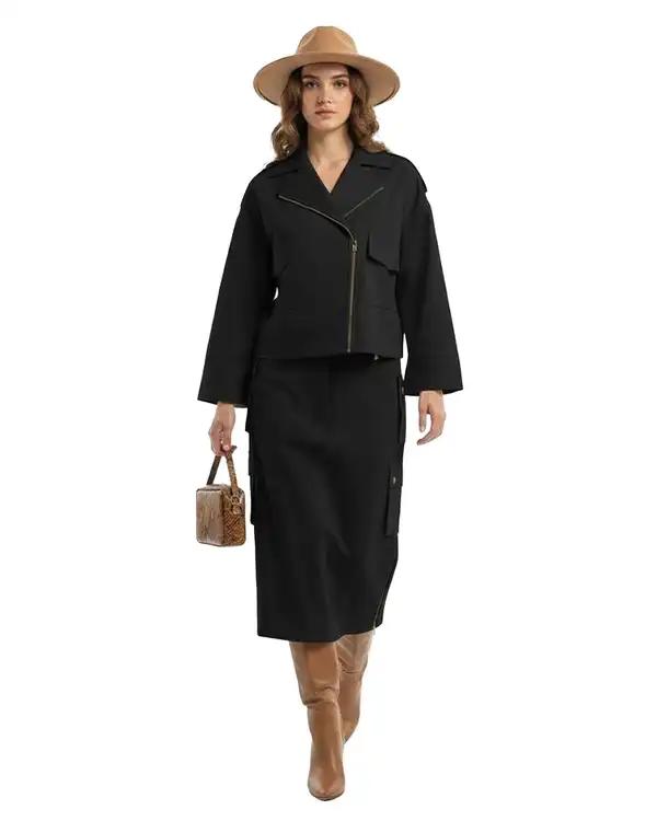 بارانی زنانه کتان کراپ مشکی نیواریا Nivarya کد 0982