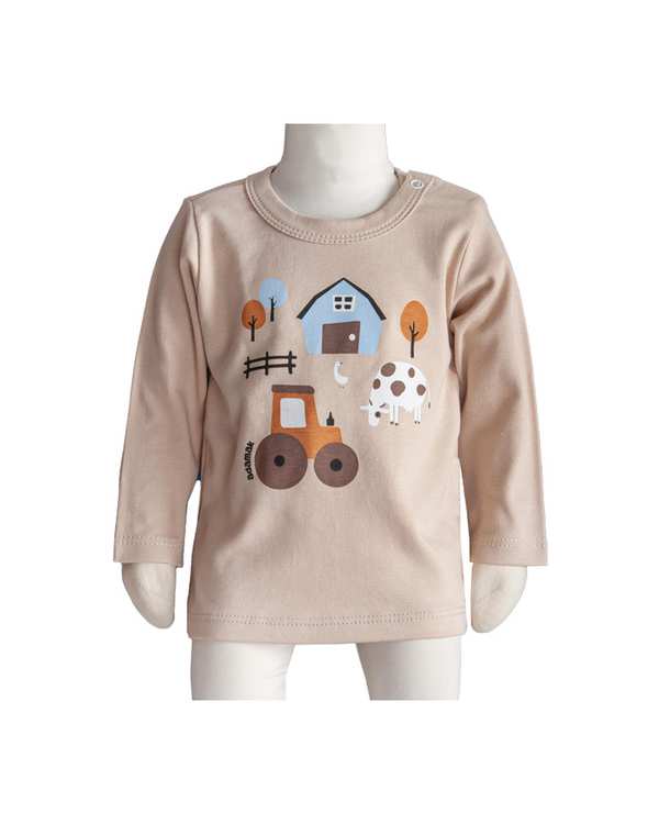 بلوز نوزادی آستین بلند کرم آدمک Adamak مدل مزرعه کد 0323900