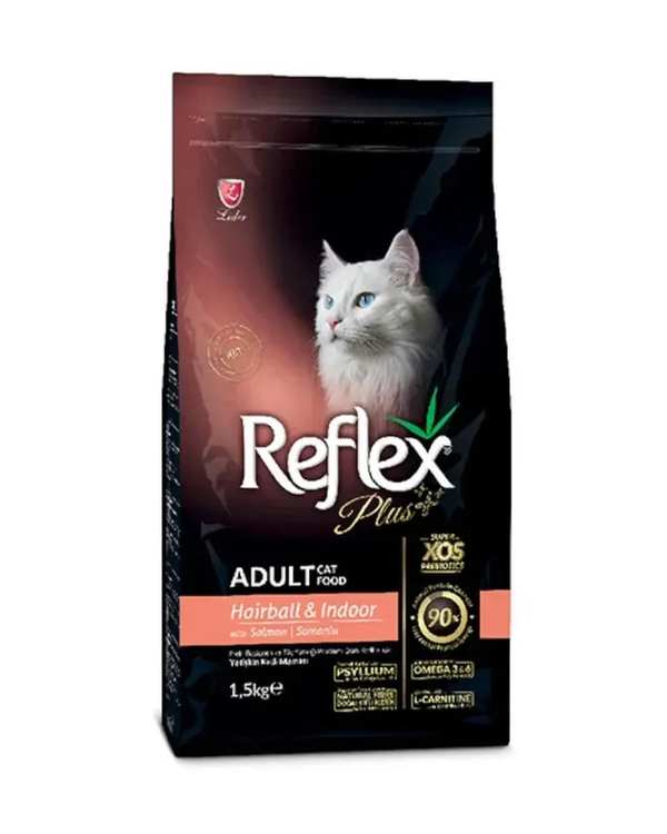 غذای خشک گربه رفلکس پلاس Reflex Plus هربال طعم سالمون Hairball & Indoor وزن 1500 گرم