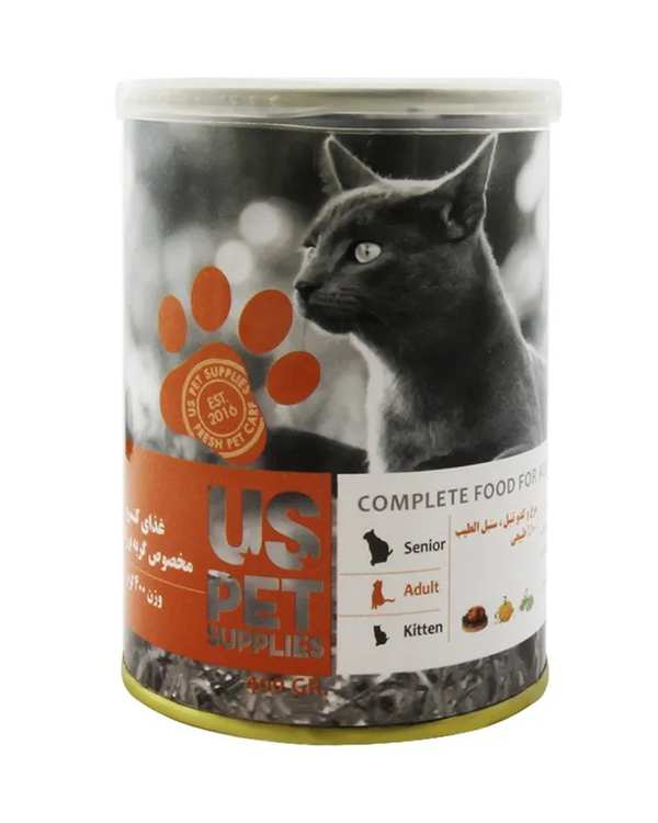 کنسرو پته گربه بالغ یو اس پت Us Pet با طعم مرغ و کدو حلوایی و سنبل الطیب 400 گرم