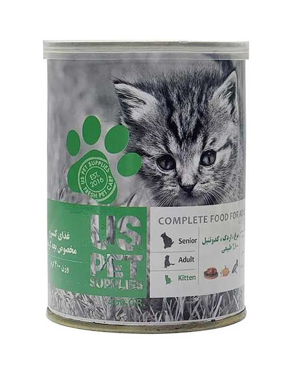کنسرو پته بچه گربه یو اس پت Us Pet با طعم مرغ و اردک و کدو تنبل 400 گرم
